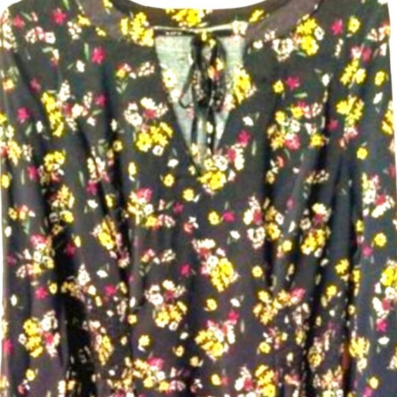 TORRID Multi- Color Floral Print Challis Smocked Waist Dress. - Picture 3 of 16